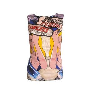 euro designer silk comic-print blouse